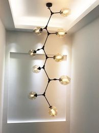 Chandeliers Modern Glass Lampshape Molecular Chandelier Light Vertical Black Gold Body Big Size Stair 110v 220v