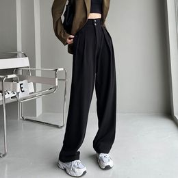 Women's Pants Capris Lucyever Korean Office Loose Straight Women's Pants Fashion High Waist Wide Leg Pants for Women Black Grey Casual Suits Pants 230310