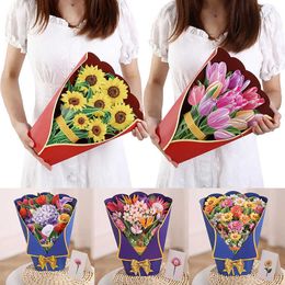 Gift Cards 3D Flower Paper Card Rose Lily Sunflower Tulip Tropical Bloom Creative Popsup Bouquet Greeting Cards For Mothers Day Gifts Z0310