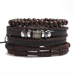 Charm Bracelets String Genuine Leather Bracelet For Men Stainless Steel Brown Cowhide Fashion Multi-layer Men's Gift