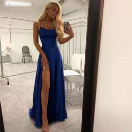 Party Dresses Royal Blue Split Prom Dresses Elegant Women Party Night Formal Long Evening Dress Spaghetti Straps Vestidos Robe De Soiree 230310