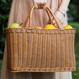 Storage Baskets Woven Picnic Baskets Handmade Wicker Basket with Handle Flower Arrangement Basket Shopping Storage Hamper Basket 230310