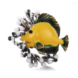 Brooches Cute Sea Fish Brooch Fashion Coral Pearl Lapel Pins For Women Animal Jewellery Funny Spring Design High Quality Luxury