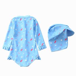 One-Pieces One Piece Girls Swimmingsuit 1~7Y Toddler Baby Girls Swimwear Long sleeves Children Surfing Suits Kids Beach Bathing suit-SW436