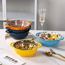 Bowls Binaural Noodle Bowl Soup Large Household Ramen Plate High-Grade Salad Ceramic Instant