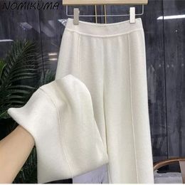 Women's Pants Capris Nomikuma Knitted Wide Leg Pants Women Autumn Winter Long Trousers Fashion Elegant High Waist Sweater De Mujer 6N043 230310