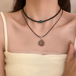 Pendant Necklaces JWER National Style Retro Sweater Chain Rope Necklace For Women Round Jade Green Beads Party Luxury Jewelry Gift Collar