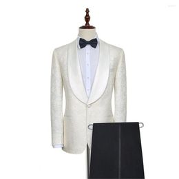 Men's Suits Men Arrival Shawl Lapel Man Pattern Ivory Groom Tuxedos Wedding/prom 2 Pieces ( Jacket Pants Tie ) E113