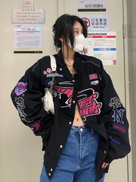 Womens Hoodies Sweatshirts Deeptown Gothic Punk Embroidery Women Harajuku Zip Up Oversize Black Loose Casual Tops Jacket Vintage Hippie 230310