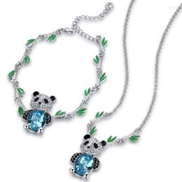 Necklace Earrings Set COCOM Cute Panda And Bamboo Women Bracelet With Austrian Crystals Animal Accessories