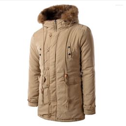 Men's Down Winter Mid-Long Warm Jacket Cotton Stand-Up Collar Clothes For Man Thicken Solid Color Padded Casual Plus Size Coat