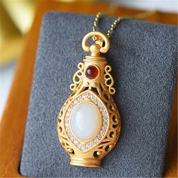 Pendant Necklaces Vintage Ethnic Small Bottle Pendants Opal Stone Stud Retro Pattern Hollow Elegant Necklace Jewellery For WomenPendant