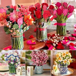 Gift Cards PopUp Flower Bouquet Card Creative Diy 3d Mothers Day Vivid Flower Cards For Mom Wife Birthday Sympathy Get Well Anniversary Z0310