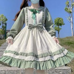 Casual Dresses MAGOGO Original Design Lolita Green Dress Pastoral Style Long-Sleeved OP Autumn