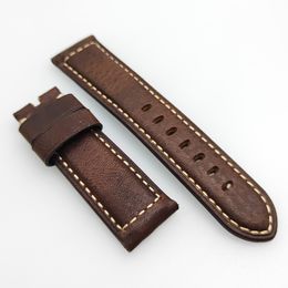 24mm Brown Red Waxy Crack Calf Leather Watch Band Strap Fit For PAM PAM111 Wirst Watch