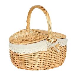 Storage Baskets Handmade Wicker Basket with Handle Double-Lid Camping Picnic Willow Weaving Storage Hamper Outdoor Fruit Holder Home Decor 230310