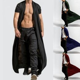 Men's Trench Coats Long Sleeve Ankle-Length Male Cardigan Simple Solid Colour Open Front Jacket Windproof Outerwear