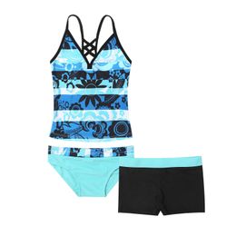 One-Pieces Kids Children Girls Swimsuit Swimwear Outfits Floral Printed Swimsuit Swimwear Bathing Suit Set Tops with Bottoms Shorts