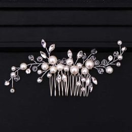 Tiaras Silver Colour Pearl Crystal Hair Combs Tiara For Women Bride Cheap Party Headpiece Wedding Hair Accessories Bridal Hair Jewellery R230306