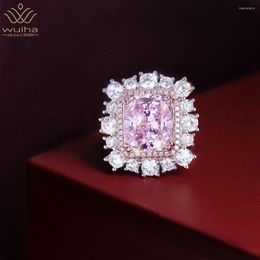 Cluster Rings WUIHA Vintage 925 Sterling Silver Radiant Cut Pink Sapphire Created Moissanite Gemstone Wedding Ring For Women Fine Jewelry