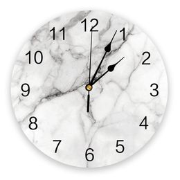 Wall Clocks White Marble Living Room Clock Wall Round Clocks Decor Home Bedroom Kitchen Decoration Wall Clocks 230310