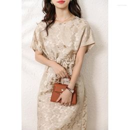 Party Dresses Summer For Women Elegant 2023 Heavyweight Jacquard Silk Linen Robe Floral Short-sleeved Long Dress Vestido