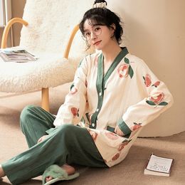 Women's Sleepwear Women's Japanese Kimono Pajamas Set V Neck Home Clothes Nightwear Cotton Sleepwear Loose Home Clothes Large Size Nightwear 230310