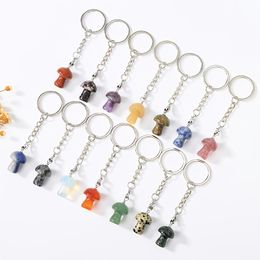 Mini Mushroom Statue Stone Key Rings lobster Clip Clasp Chains Carved Charms Keychains Healing Crystal Keyrings for Women Men