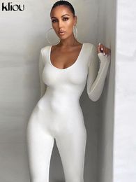 Women's Jumpsuits Rompers Kliou Autumn Solid Stretchy Bodycon Jumpsuits Women Slim Casual Skinny Streetwear Active Fitness Sporty Work Out Rompers 230310