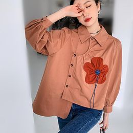 Women's Blouses Oversized Women's Feminino Irregular Flower Appliques Shirts Nice Party Ins Chic Lovely Young Ladies Tops NS366