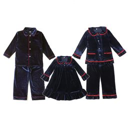 Pyjamas Wholesale PJS Set Frill Navy Velvet Family Matching Baby Boys And Girls Christmas Pyjamas Kids Clothes Pyjamas 230310