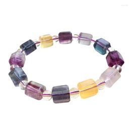 Strand Wholesale Color Fluorite Natural Stone Bracelets Geometric Polygonal Shape Beads For Women Fresh Crystal Jewelry