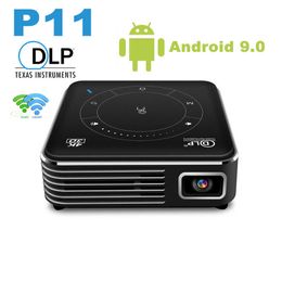 Projectors P11 Portable DLP Mini Projector Android 90 4K 2GB 4GB DDR4 16GB 32GB ROM Beamer 3000mA Home 24G 5G WiFi LED Projector R230306