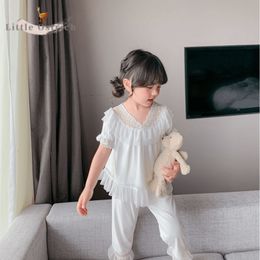 Pajamas Baby Girl Cotton Princess Pajamas Set Short Sleeve ShirtPant 2PCS Dress Infant Toddler Sleepwear Baby Clothes Set Home Suit 230310