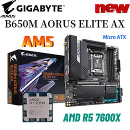 GIGABYTE B650M AORUS ELITE Axe AM5 Motherboard AMD Ryzen 5 7600X CPU RAM Set Combo DDR5 128GB 6600(OC) MHz Micro-ATX Mainboard