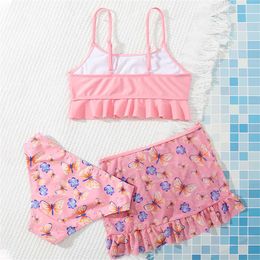 One-Pieces 3 PCS Summer Girls Kids Swimsuit Lace Deco Print Child Kids Bikini Set Baby Girl Swimwear Bathing Skirt Come