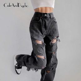 Women's Pants Capris Vintage Women Ripped Denim Jeans High Waist Grunge Korean Cargo Trousers Casual Aesthetic 90s Cute Pants Harajuku Cuteandpsycho L230310