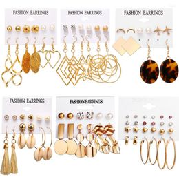 Hoop Earrings 2023 Bohemian Style Gold Earring Set Long Tassel Metal Big Circle Pearl Accessories For Female Fashion Jewelry