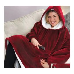 Blankets Hoodie Outdoor Winter Hooded Coats Warm Slant Robe Bathrobe Sweatshirt Fleece Plover Blanket For Men Women Fy7955 Drop Deli Dhama