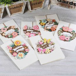 Gift Cards 5pcs Beautiful Paper 3D Greeting Card Flower Wreath Ornament Card To Friend Z0310