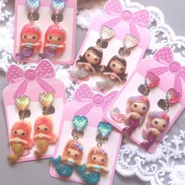 Backs Earrings Shell Mermaid Scales Animals Clip On For Kids Girls Jewelry No Pierced Children Cute