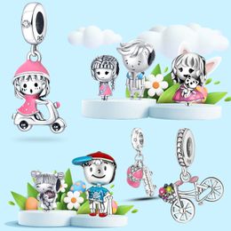 Pandora Original S925 Silver Happy Boys Animal Dog Puppy Charm Pearl Is Suitable for Bracelet DIY Fashion Jewellery