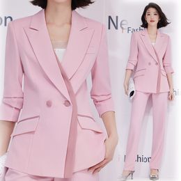 Women's Suits Blazers Korean Spring Formal Ladies Pink Blazer Women Business Suits with Sets Work Wear Office Uniform Large Size Pants Jacket 230310