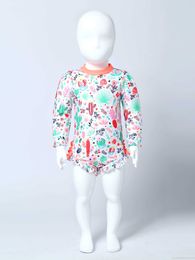 One-Pieces Infant Baby Girls One-piece Swimwear Long Sleeves Floral Printed with Ruffled Children Swimsuit Beach Bathing Suit Rash Guard