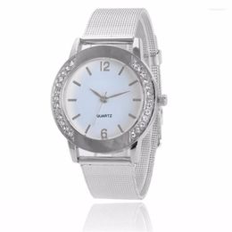 Wristwatches Fashion Women Crystal Golden Stainless Steel Analog Quartz Luxury Casual Clock Wrist Watch Bracelet Bayan Saat Y
