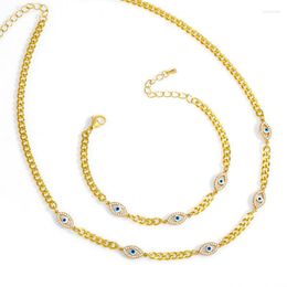 Chains 3Set High Quality Trendy Gold Plated Brass CZ Zircon Micro Pave Eyes Bracelet Necklace Jewellery Set