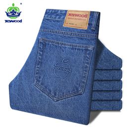 Mens Jeans JEYWOOD Brand Classic 99%Cotton Men Business Spring Autumn Loose Straight Denim Pants Overalls Trousers Large size 40 42 230310