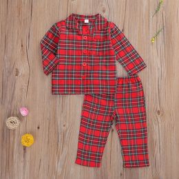 Pajamas Christmas Kid Baby Boy Girls Pajama Sets Red Plaid Long Sleeve Tops Pants Xmas Outfits Year Clothing Set 230310