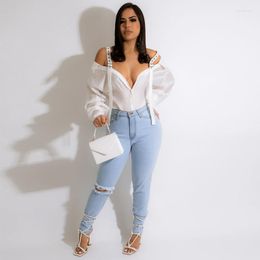 Women's Blouses FUDA Single Breasted Long Sleeve Spaghetti Shoulder Sexy Shirt Women Top 2023 Summer Chic Elegant Crop Blouse