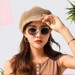 Wide Brim Hats 2023 Women's Bucket Hat Octagonal Cap Straw Women Summer Thin Sboy Painter Adjustable Rope Knitted Beret Mesh